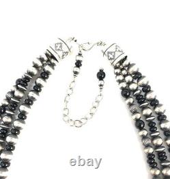 Native American Sterling Silver Old Look Beads Black Onyx 3/ Stand Beads