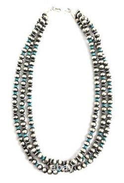 Native American Sterling Silver Pearls NavajoOld Look Turquoise Silver Beads