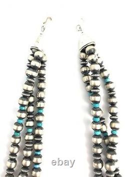 Native American Sterling Silver Pearls NavajoOld Look Turquoise Silver Beads