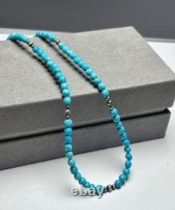 Native American Sterling Silver SLEEPING BEAUTY Turquoise Beaded Necklace 18 in