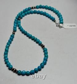 Native American Sterling Silver SLEEPING BEAUTY Turquoise Beaded Necklace 18 in
