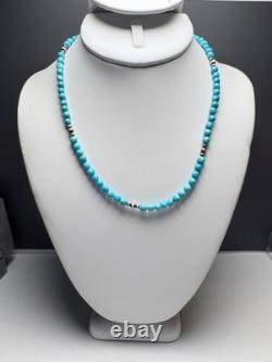 Native American Sterling Silver SLEEPING BEAUTY Turquoise Beaded Necklace 18 in