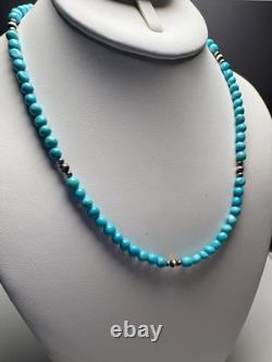 Native American Sterling Silver SLEEPING BEAUTY Turquoise Beaded Necklace 18 in