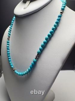 Native American Sterling Silver SLEEPING BEAUTY Turquoise Beaded Necklace 18 in