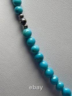 Native American Sterling Silver SLEEPING BEAUTY Turquoise Beaded Necklace 18 in