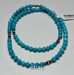 Native American Sterling Silver SLEEPING BEAUTY Turquoise Beaded Necklace 18 in