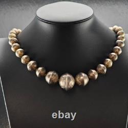 Native American Sterling Silver Stamped Beaded Necklace 19
