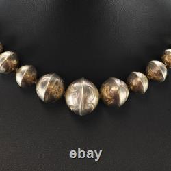 Native American Sterling Silver Stamped Beaded Necklace 19