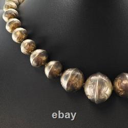 Native American Sterling Silver Stamped Beaded Necklace 19