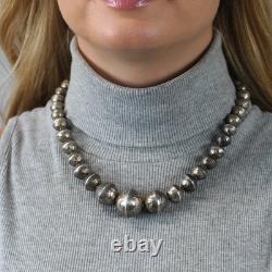 Native American Sterling Silver Stamped Beaded Necklace 19