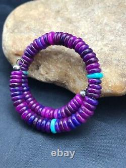 Native American Sterling Silver Sugilite Turquoise Bead Bracelet S6 3270