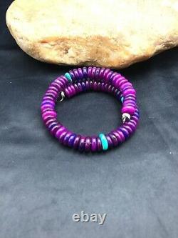 Native American Sterling Silver Sugilite Turquoise Bead Bracelet S6 3270