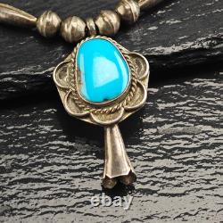 Native American Sterling Silver Turquoise Blossom Pendant Beaded Necklace 16.5