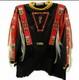 Native American Style Beaded Black Powwow War Shirt with Fringe Red Panels