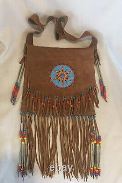 Native American Style Beaded Fringe Leather Boho Handbag Bag Handmade