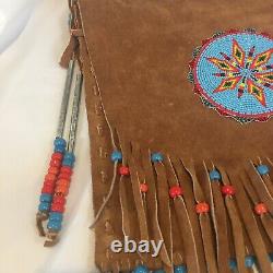 Native American Style Beaded Fringe Leather Boho Handbag Bag Handmade