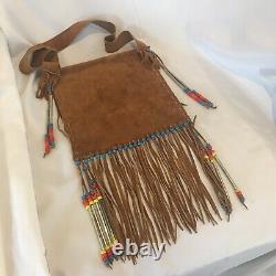 Native American Style Beaded Fringe Leather Boho Handbag Bag Handmade