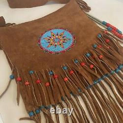 Native American Style Beaded Fringe Leather Boho Handbag Bag Handmade