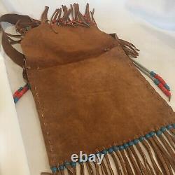 Native American Style Beaded Fringe Leather Boho Handbag Bag Handmade