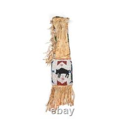 Native American Style Beaded Pipe Bag Buffalo Hide Leather Tobacco bag Handmade