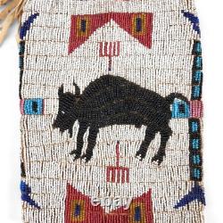 Native American Style Beaded Pipe Bag Buffalo Hide Leather Tobacco bag Handmade
