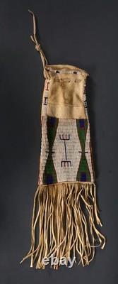 Native American Style Beaded Pipe Bag Buffalo Hide Leather Tobacco bag Handmade