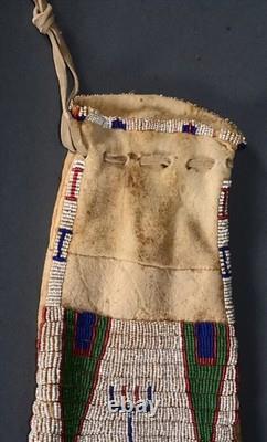 Native American Style Beaded Pipe Bag Buffalo Hide Leather Tobacco bag Handmade