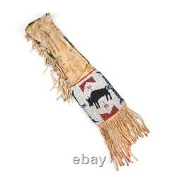 Native American Style Beaded Pipe Bag Buffalo Hide Leather Tobacco bag Handmade