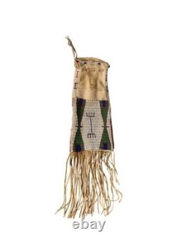 Native American Style Beaded Pipe Bag Buffalo Hide Leather Tobacco bag Handmade