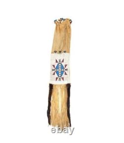 Native American Style Beaded Pipe Bag Handmade Leather Fringed Tobacco Bag Pouch