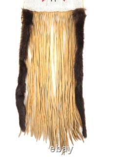 Native American Style Beaded Pipe Bag Handmade Leather Fringed Tobacco Bag Pouch