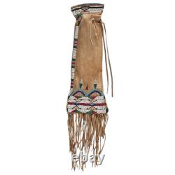 Native American Style Beaded Pipe Bag Handmade Leather Tobacco Pouch with fringe