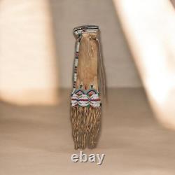 Native American Style Beaded Pipe Bag Handmade Leather Tobacco Pouch with fringe