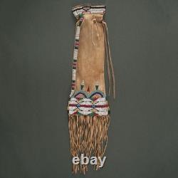 Native American Style Beaded Pipe Bag Handmade Leather Tobacco Pouch with fringe