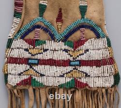 Native American Style Beaded Pipe Bag Handmade Leather Tobacco Pouch with fringe