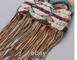Native American Style Beaded Pipe Bag Handmade Leather Tobacco Pouch with fringe