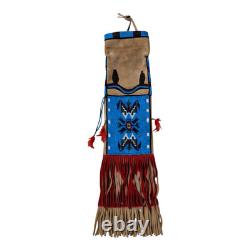 Native American Style Beaded Pipe Bag Suede Leather Tobacco Pouch Fringe Lakota
