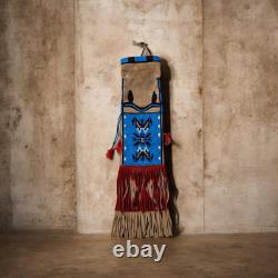Native American Style Beaded Pipe Bag Suede Leather Tobacco Pouch Fringe Lakota
