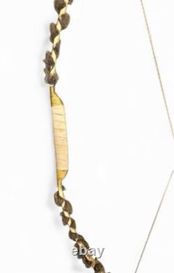 Native American Style Curved Wood Fur Bow Beaded Hide Wrap Handle Decorative