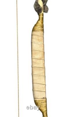 Native American Style Curved Wood Fur Bow Beaded Hide Wrap Handle Decorative