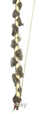 Native American Style Curved Wood Fur Bow Beaded Hide Wrap Handle Decorative