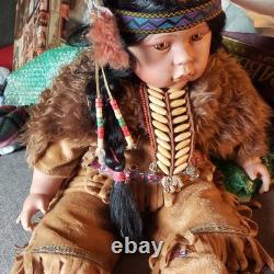 Native American Style Doll with Braided Hair and Beaded Accessories
