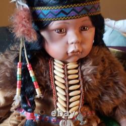 Native American Style Doll with Braided Hair and Beaded Accessories