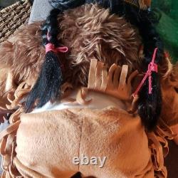 Native American Style Doll with Braided Hair and Beaded Accessories