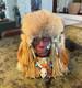 Native American Style Fur Headdress Face bust with Horns and Beaded Fringe