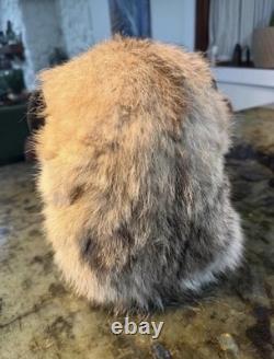 Native American Style Fur Headdress Face bust with Horns and Beaded Fringe