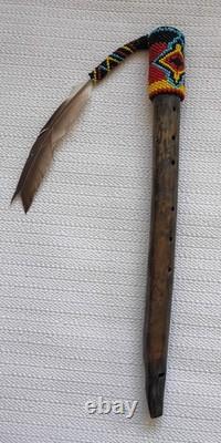 Native American Tribal Beaded Flute Vintage Handmade 13