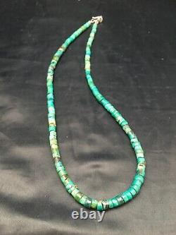 Native American Turquoise 6 mm Heishi Sterling Silver Bead 20 Necklace 2502