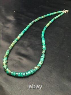 Native American Turquoise 6 mm Heishi Sterling Silver Bead 20 Necklace 2502