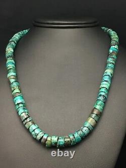 Native American Turquoise 9 mm 20 Heishi Sterling Silver Bead Necklace 1135